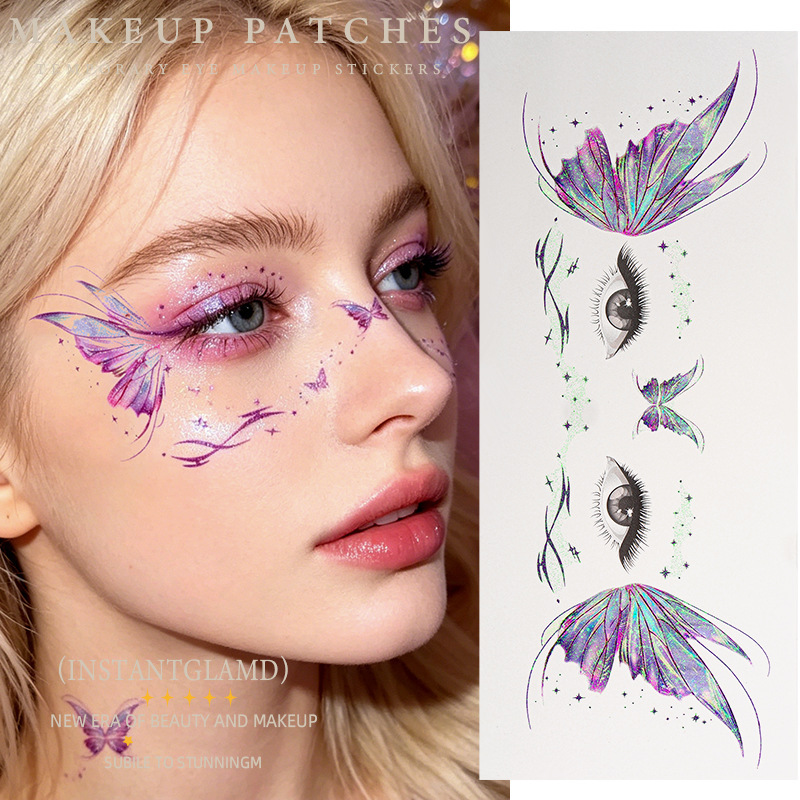 Cross-border glitter butterfly eye tail decoration sticker, easy-to-use butterfly eye makeup sticker, cartoon children's face tattoo sticker Cross-border glitter butterfly eye tail decoration sticker, easy-to-use butterfly eye makeup sticker, cartoon children's face tattoo sticker