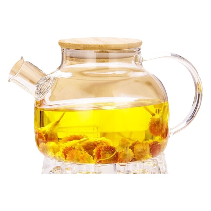Tetera de vidrio resistente al calor tetera de bambú de gran diámetro olla engrosada tetera de flores y hierba tetera de gran capacidad hervidor de agua fría tetera hirviendo