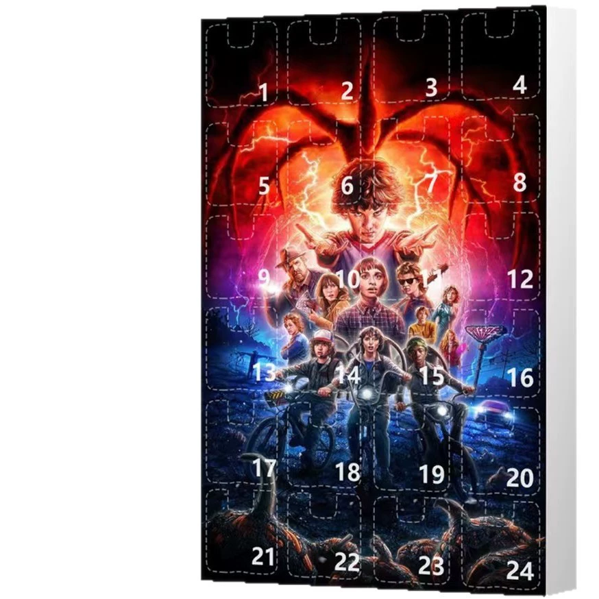 Календарь адвента (Stranger Things) акриловая подвеска обратного отсчета — 24 штуки в банке-орнаменты, размером 26×18×3 см