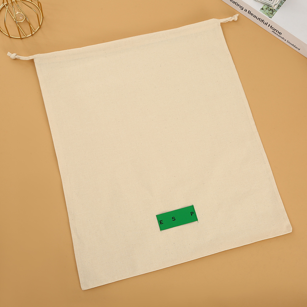 工厂批发可印LOGO纯棉胚布商标束口袋双抽绳袋服装收纳袋防尘袋