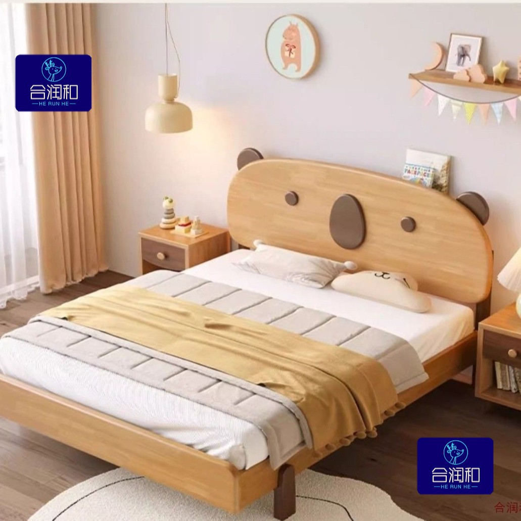 Solid Wood Children's Bed 1m Rubber Wood Baby Bed Single Bed 1.2 Cute Cartoon 1.5m Nordic Style Home Use Integrated