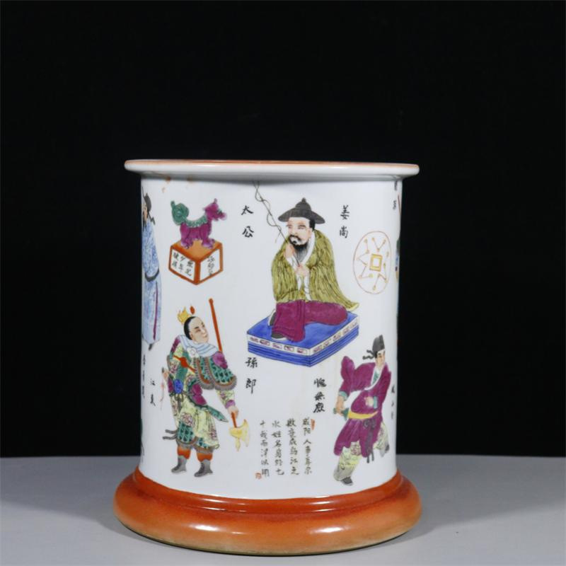 乾隆粉彩无双谱人物故事笔筒精品古玩古董旧货仿老物件收藏品摆件