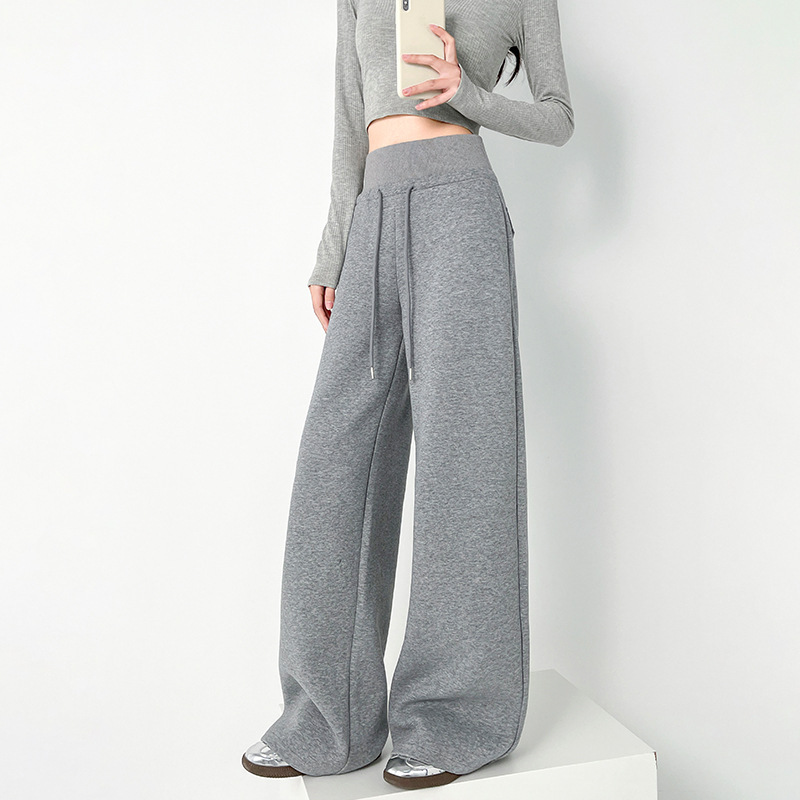 Lulu Style High-Waisted Fleece-Lined Sweatpants for Women, Autumn 2026 New Thickened Casual Sports Slimming Wide-Leg Straight Pants