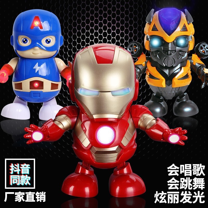Cross-border Dancing Iron Man Bumblebee Flip Singing Light Music Electric Robot Stall Toys Wholesale