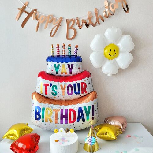 Bear Cake Baby One Year Old Party Layout Props Decoration Balloon Children Cartoon Digital Photo Scene Birthday