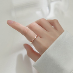 Chic Herringbone Line Ring for Women, Japanese Minimalist Small Cross Fresh Style Finger Ring, 2024 New Arrival Wholesale