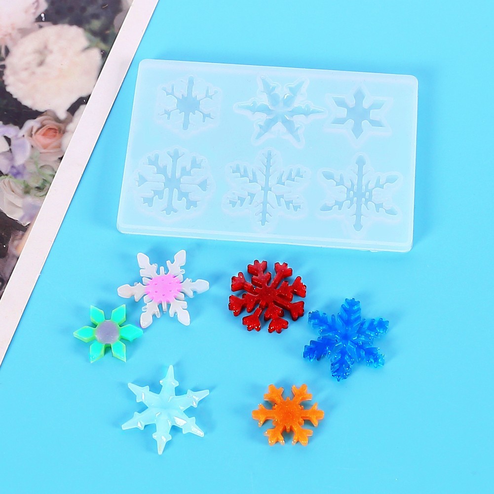diy水晶滴胶模具 多规格雪花吊坠挂件六连雪花模具摆件硅胶模具