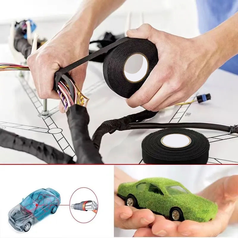 La cinta de arnés de hilo a base de tela de poliéster negro se puede rasgar a mano 0.16mm, anti-envejecimiento, resistencia a altas temperaturas, resistencia al desgaste, reducción de ruido y reducción de impactos para automóviles