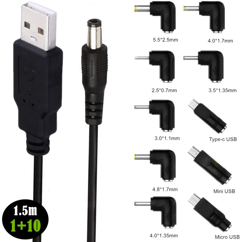 USB to DC5521 male power cord + DC5.5x2.1mm female plug jack head 10-bit/14-bit power head USB to DC5521 male power cord + DC5.5x2.1mm female plug jack head 10-bit/14-bit power head