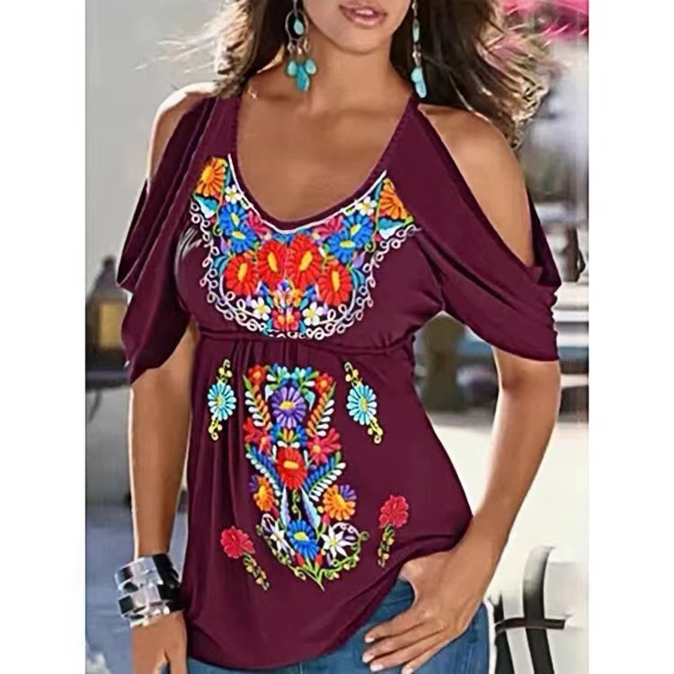191g Weight Short Sleeve Sleeve Length Raglan Sleeve Sleeve Type Spandex, Polyester Fabric Type Long Top Length T-shirt Tops Type Holiday, Daily Occasion U Neck Neckline Slim Fit Type Printing Pattern Summer, Spring Season Printing Design Vacation, Ethnic Style Style T-shirt Short Sleeve Plus Size Tops Printing Vacation Ethnic Style Printing 2
