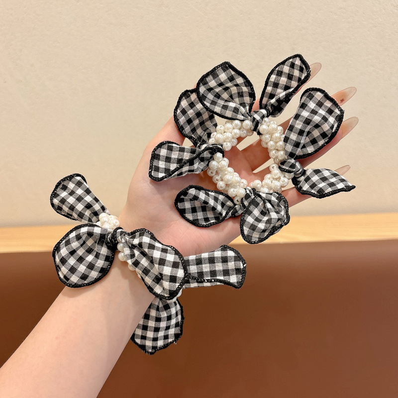 . Renacimiento blanco y negro anillo de cabello de perla de cabello de cola de caballo femenino de alto nivel sencillo no daña correa de cabello cabeza