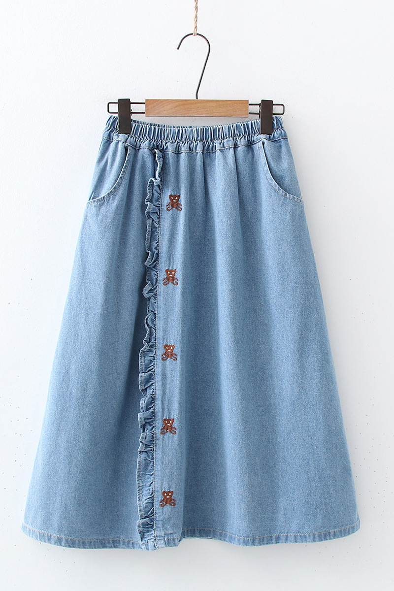Retro long summer denim skirt for students