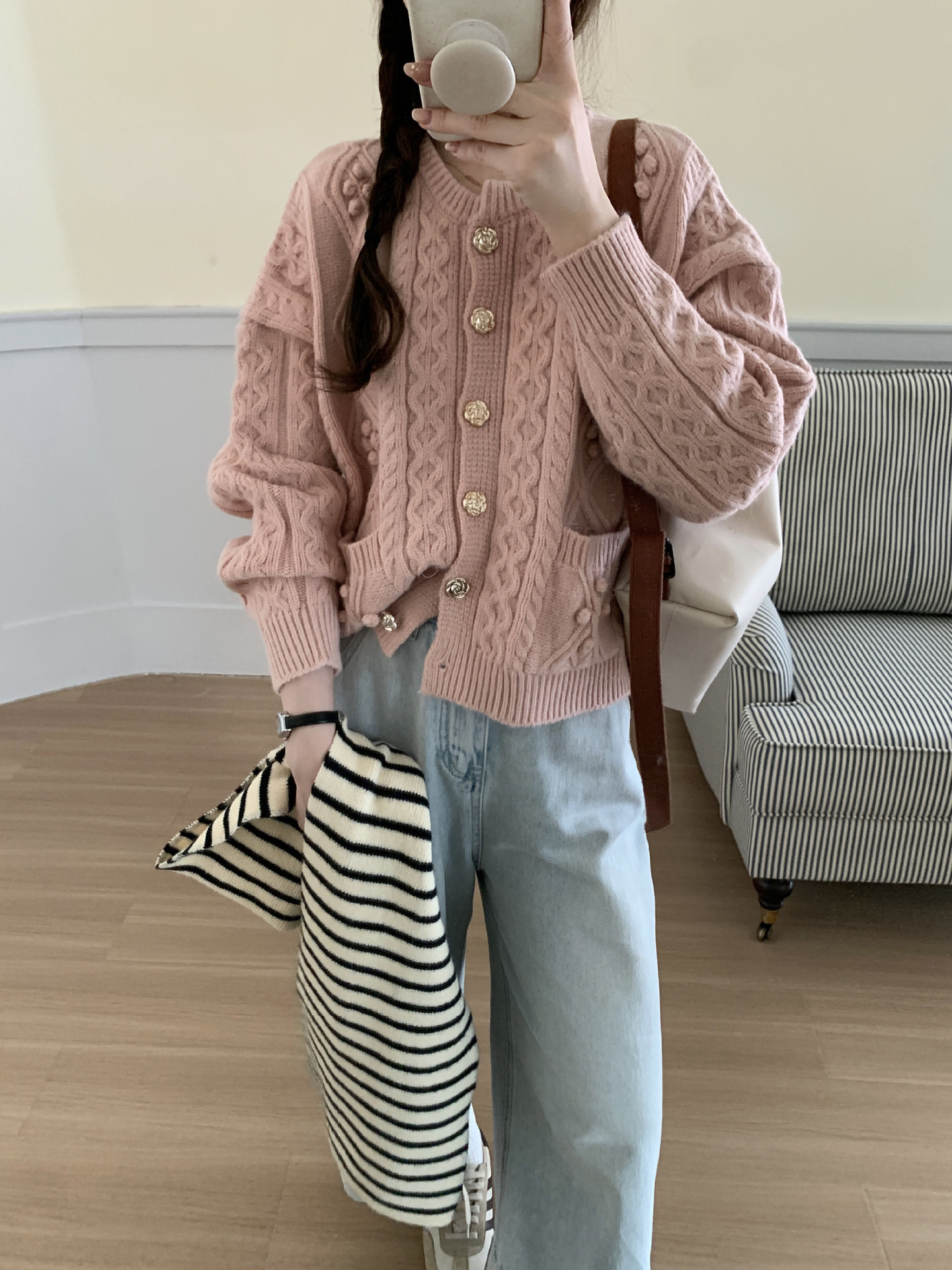 24 Dongpuyuan coreano de alta calidad industria pesada tibetana jersey cardigan de punto chaqueta de otoño y invierno