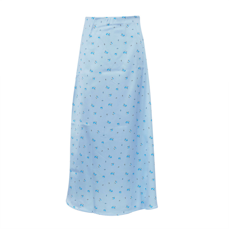 Elegante gonna midi avvolgente in raso con stampa floreale - Gonna lunga aderente a vita alta per donna_voghion.com