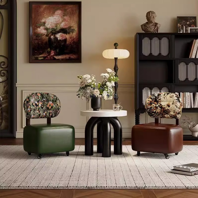 Pulley Low Stool, Universal Wheel Small Stool, Solid Wood Movable Stool, Living Room Shoe Changing Stool, Leisure Backrest Sofa Stool