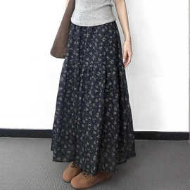 2026春季新款复古文艺高腰显瘦碎花半身裙女休闲A字裙中长款伞裙