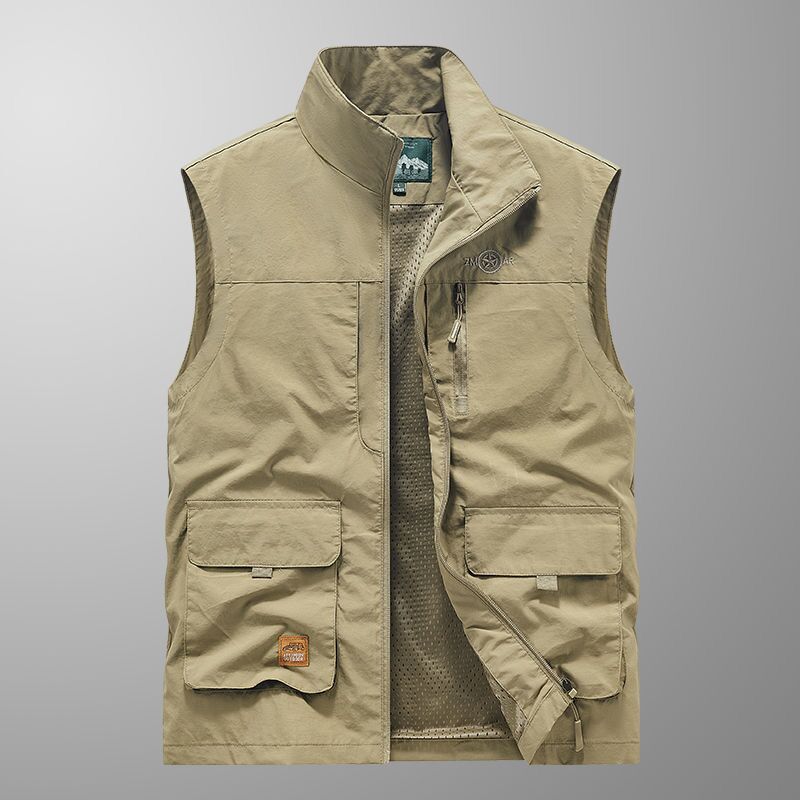 Spring Vest Men's Spring and Autumn Thin Outdoor Casual Multi-Pocket Work Vest Men's Loose Stand-Up Collar Vest New Style