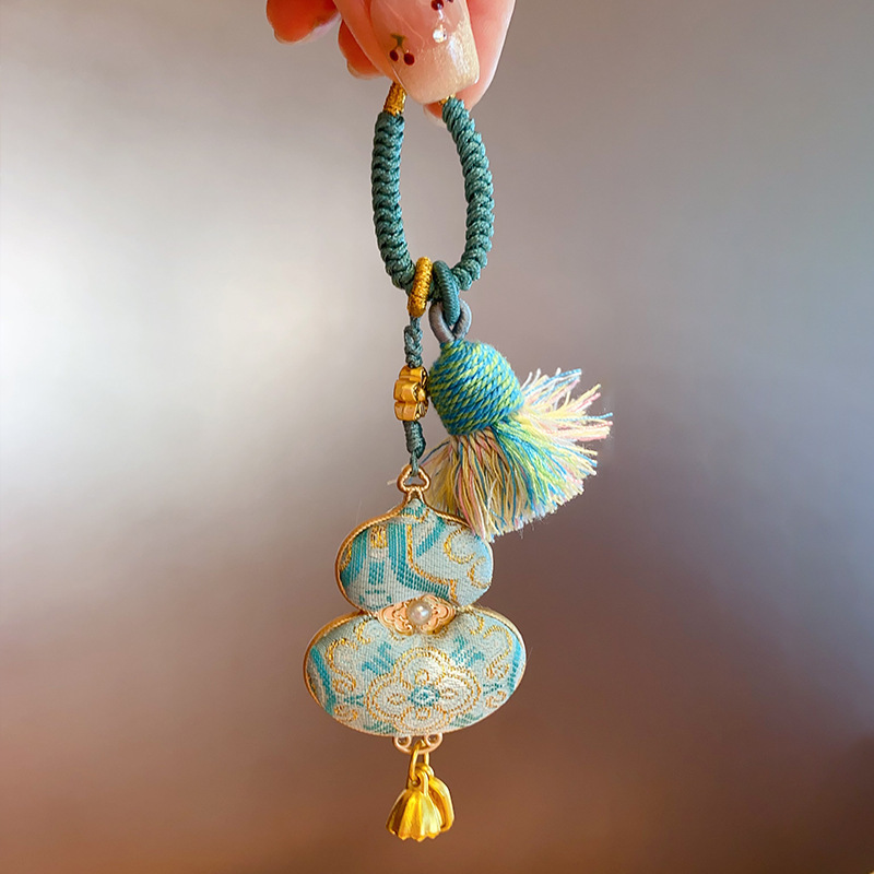 （完成品）新中式無形文化遺産手作り宋錦如意葫芦キーホルダー飾りバッグチャーム女性用キーリング|undefined