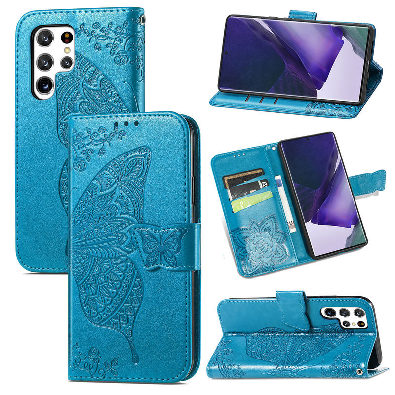Cross-border Applicable Samsung S25Ultra Flip Leather Case Butterfly Embossed Phone Case A05sA36A55 Wallet Leather Case