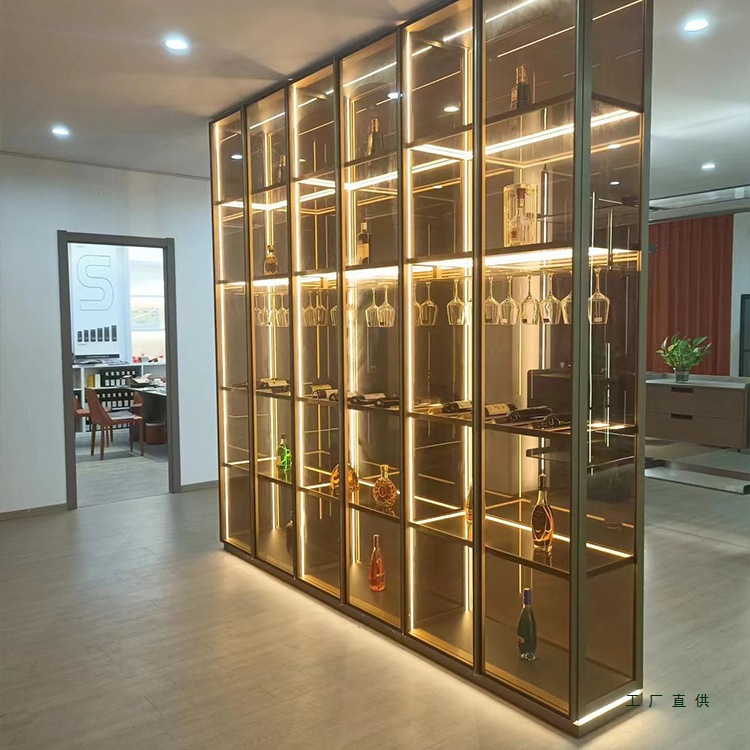 Customized Glass Wine Cabinet Against the Wall Living Room Modern Minimalist Villa Winery Light Luxury Display Cabinet All Aluminum Alloy Dining