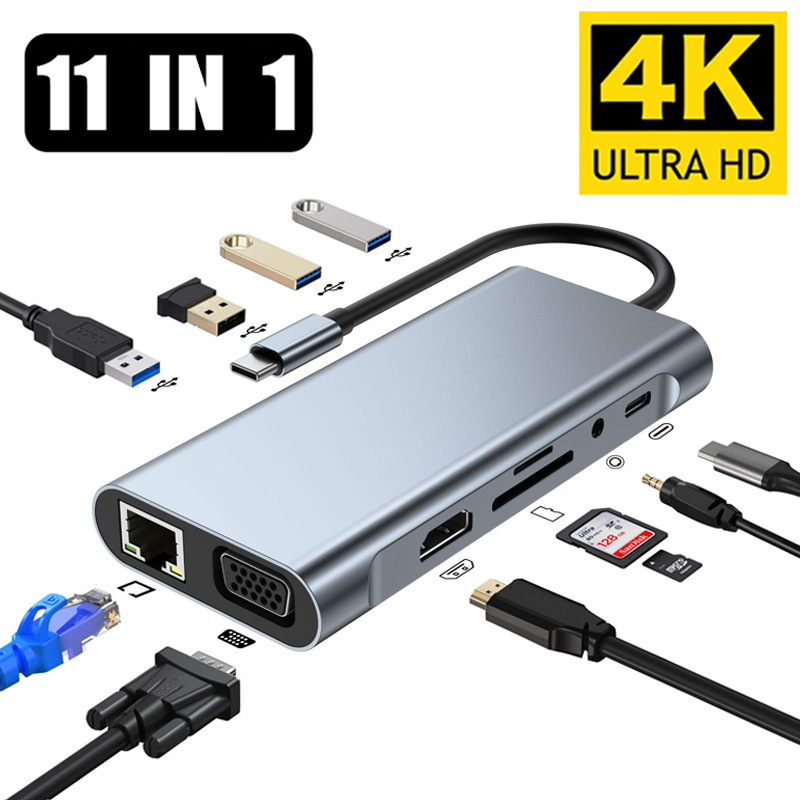 Cross Border 11IN1 USB-C TO HDTV4K30 VGA RJ45 USB3.0 TF SD PD AUDIO1 Cross Border 11IN1 USB-C TO HDTV4K30 VGA RJ45 USB3.0 TF SD PD AUDIO1