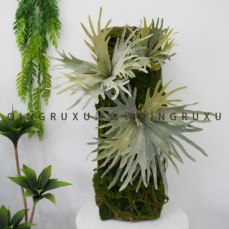 Simulated green plant staghorn fern tropical plant wall hanging moss…