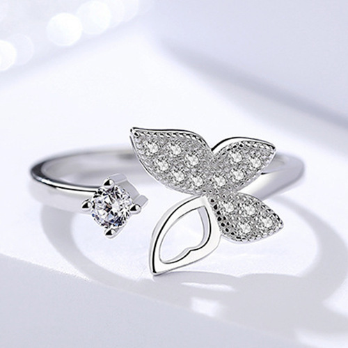 Korean version of 925 hand jewelry for women, simple temperament, fairy butterfly open zircon ring, manufacturer looking for agents.