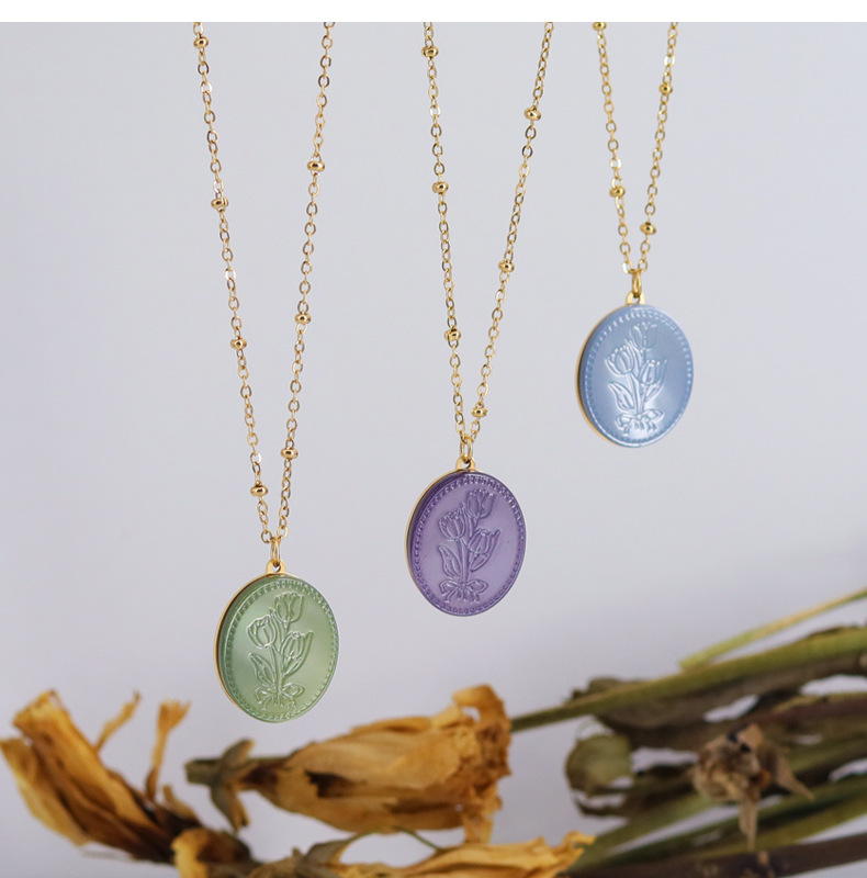 9g Weight Shell Inlay Material Necklace Classification 1 Piece Quantity Wedding Occasion Titanium Steel Material Geometric Pattern Women'S Gender Retro Style Retro Geometric Titanium Steel Shell Necklace 1 Piece 无