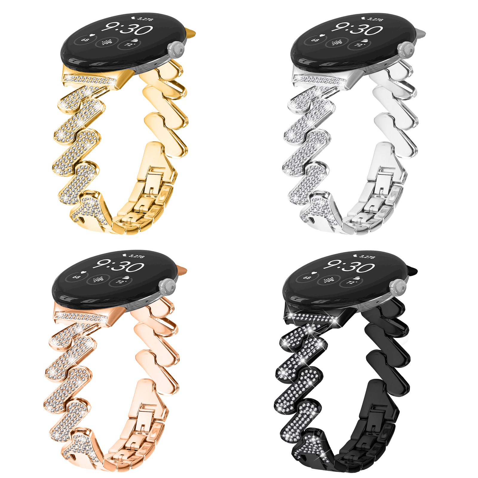 For Google Google Pixel watch1/2 Metal Watch Band 7 Word Diamond New Steel Strap Cross Border