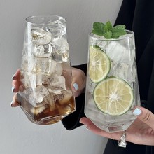 ins风菱角玻璃杯 网红餐厅水果茶杯苏打气泡水杯冷饮料杯喝水杯子