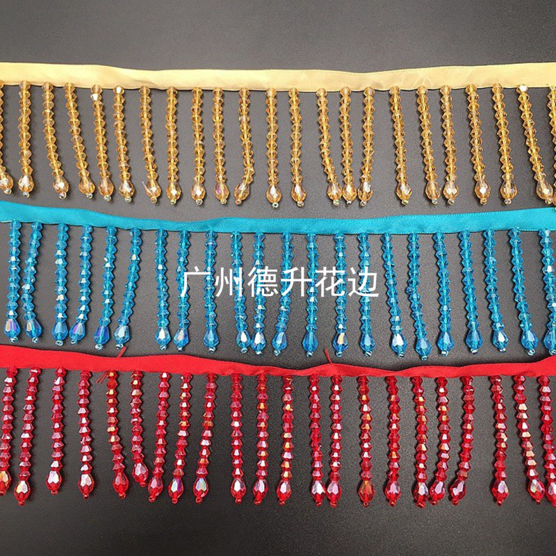 In-Stock Crystal Bead Pendant Tassel Lace Trim Handmade DIY Clothing Stage Costumes Home Curtain Decoration Accessories