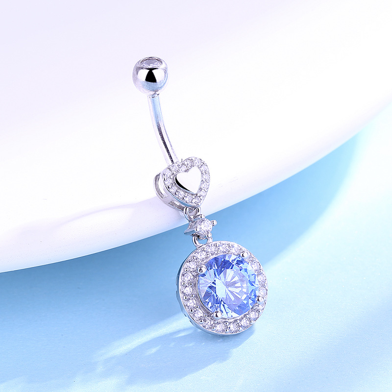 Luo Yiou S Sterling Silver European And American New Style Round Diamond-Countred Navel Ring Body_voghion.com