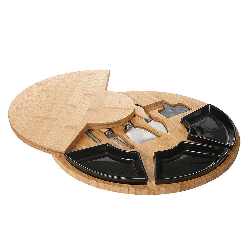 Tabla de quesos, venta caliente transfronteriza con bandeja con cajón, juego de cuchillos, tabla de cortar de bambú, juego de tablas de cortar de queso para el hogar, listo para usar