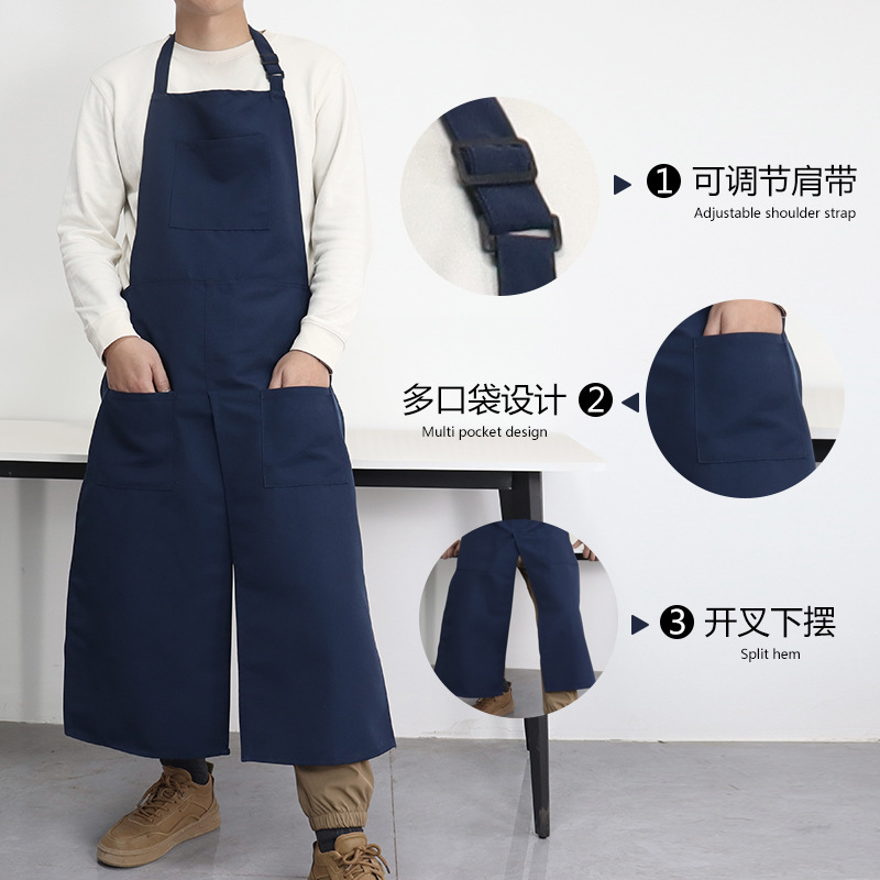 Transfronterizo Amazon delantal de lona personalizado logotipo bifurcado pantalones cuello colgante ajustable pintura delantal de ropa de trabajo