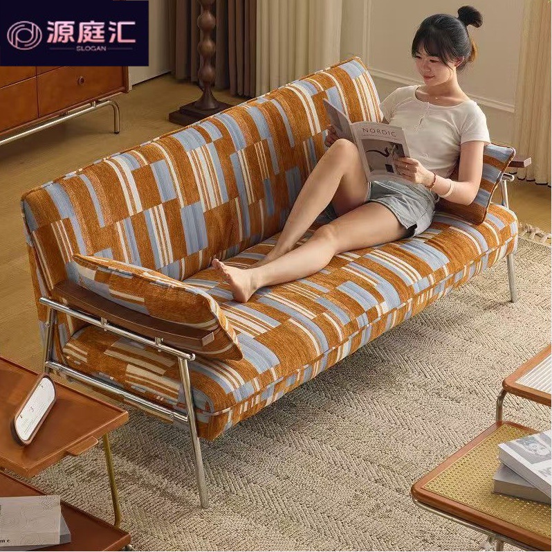 북유럽 일본식 원목 가죽 소파, 소형 아파트를 위한 창의적이고 심플한 거실 및 침실용 3인용/2인용 원목 스타일 소형 소파