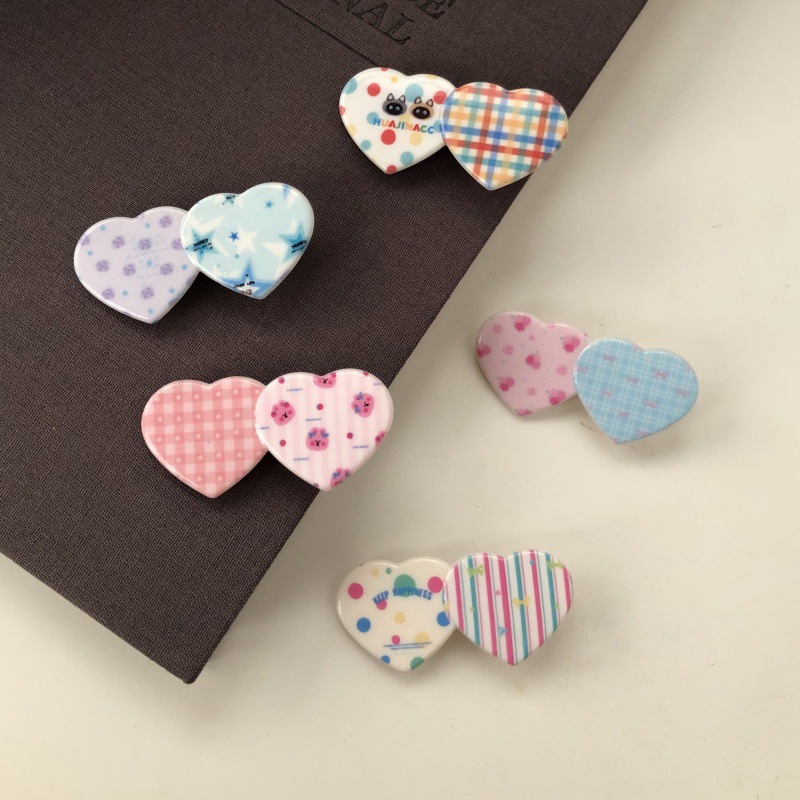 Plastic Material Color Block, Heart Shape Pattern IG Style Sweet Women's Color Block Heart Shape Plastic Hair Clip