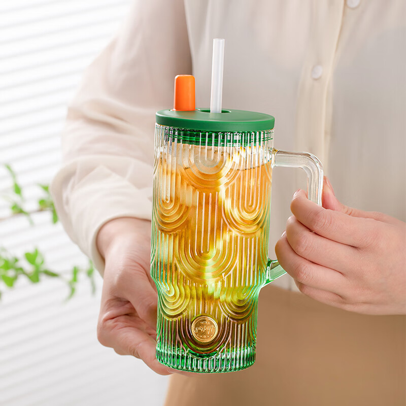 Cross-border super-large capacity suction tube cup ins glass water cup new ice bully cup girls high-value office water cup Cross-border super-large capacity suction tube cup ins glass water cup new ice bully cup girls high-value office water cup