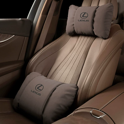 and Lumbar Cushion: Headrest - butterfly-style-mocha-brown-lexus-headrest-lumbar-support-pair