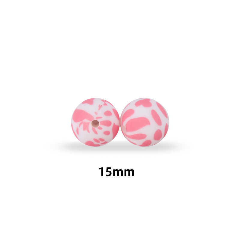 15mm leopardo pétalo color cuentas de transferencia de agua granos de silicona de calidad alimentaria DIY joyería chupete cadena teether pulsera