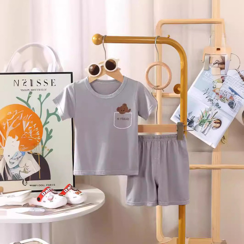 Summer children's modal cotton fashionable short-sleeved shorts set for boys and girls, thin home clothes sleepwear set