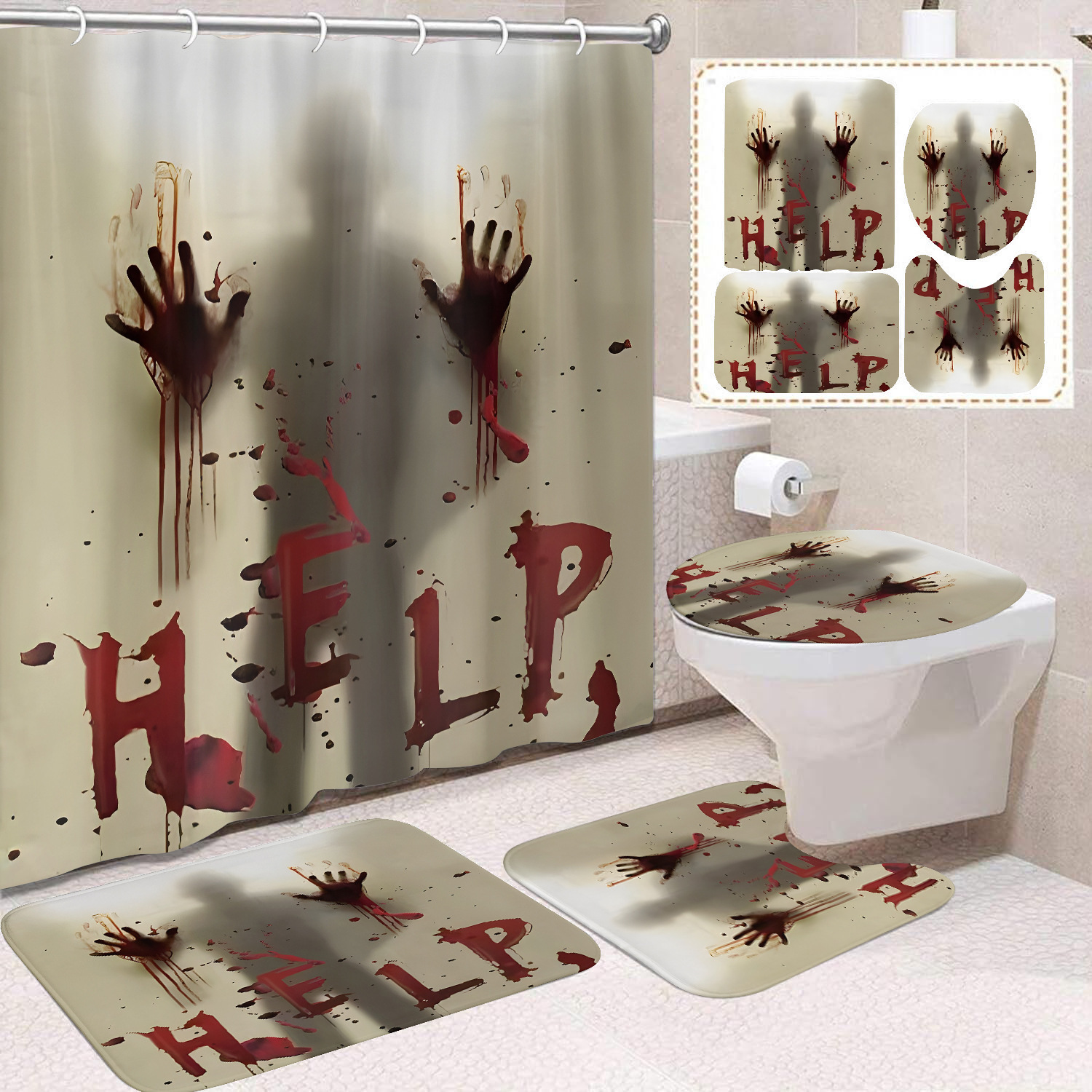 Ventas transfronterizas de Halloween cortina de baño cortina de noche terror impresión digital cortina de baño impermeable cortina de baño mayorista