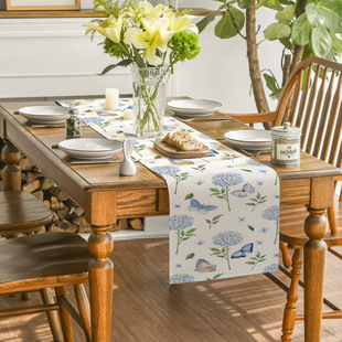 Table runner Hydrangea butterfly color vase Tulip linen cloth farmhouse kitchen restaurant Home Party decoration