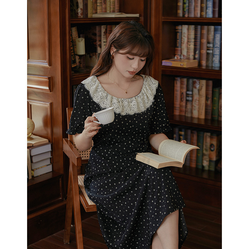 plus size fashion trend women's dress high-end floral 200kg chubby girl French dress slim skirt 3409