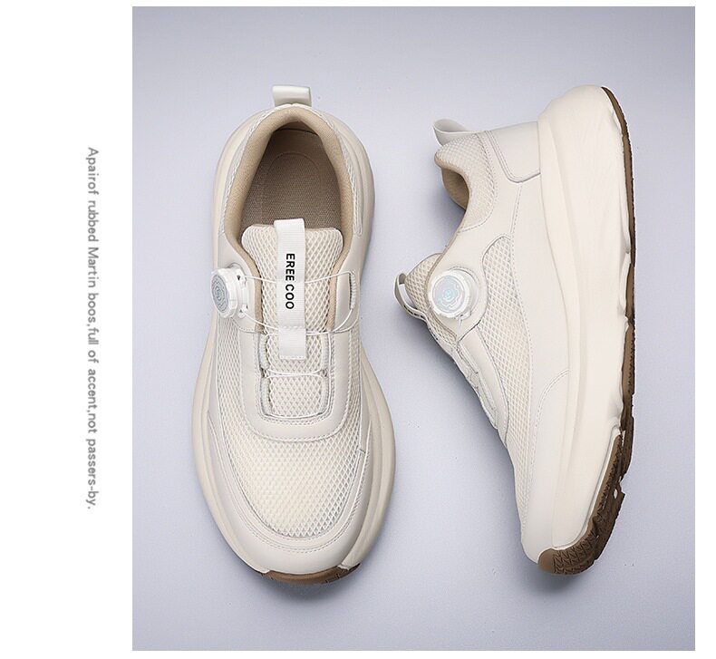 Giày thể thao nam sneaker đế dày thoáng khí mặt lưới mũi tròn — Màu trắng, màu đen chi tiết 16