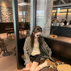 aaaaxbbb 诺尔赫斯港口 刺绣印花黑白衬衫格子条纹衬衣棉麻上衣女