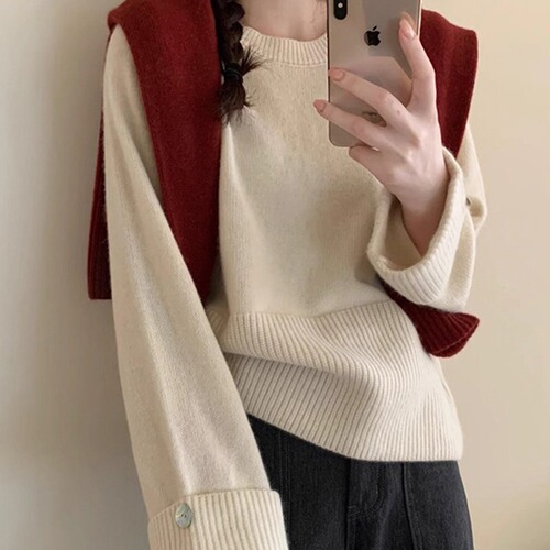European loose, soft, comfortable and versatile pullover sweater for women in autumn and winter, long-sleeved knitted outer wear and inner wear top