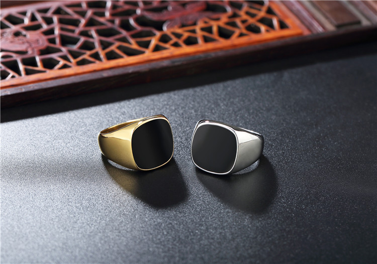 Men's Gender Enamel Design Simple Style Square Stainless Steel Enamel Men's Rings
