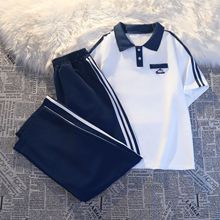 夏季套装女polo学院风校服学生装短袖上衣休闲宽松运动长裤两件套