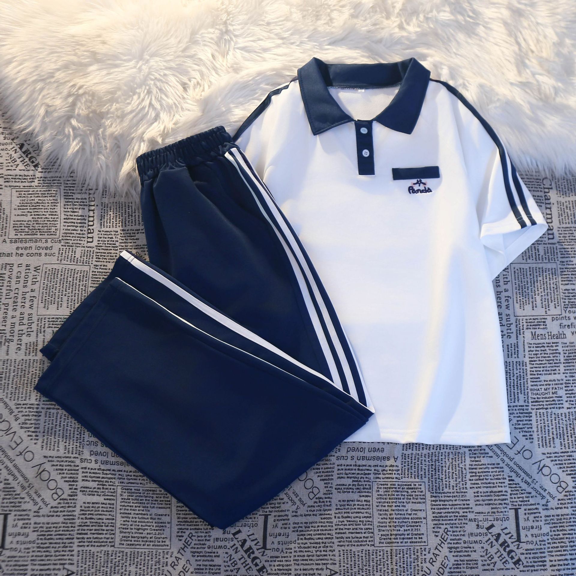Summer Suit Women's Polo Preppy Style School Uniform Student Wear Short-Sleeved Top Casual Loose Sports Pants Two-Piece Set