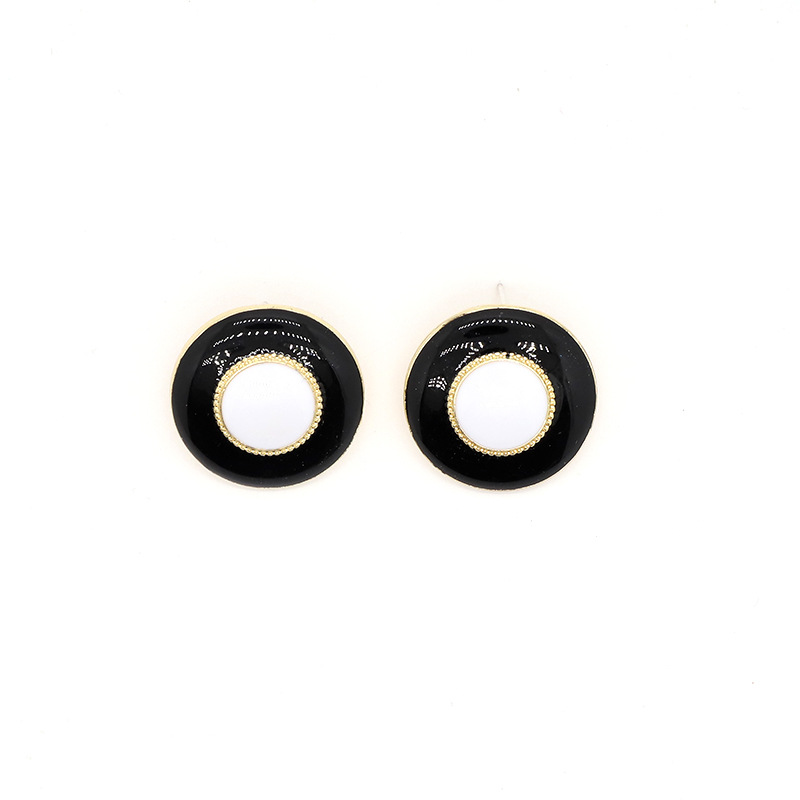 Fashion Personality Dripping Oil Black And White Circle Round Alloy Earrings Female display picture 1